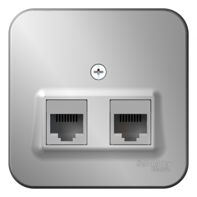 Розетка двойная компьютерная RJ45 кат.5E + телефон RJ11 накладного монтажа с изолирующей пластиной Systeme Electric Blanca Алюминий Systeme Electric Blanca BLNIA045113