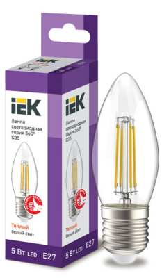 Лампа светодиодная свеча C35 5Вт 230В 3000К E27 серия 360° IEK IEK  LLF-C35-5-230-30-E27-CL