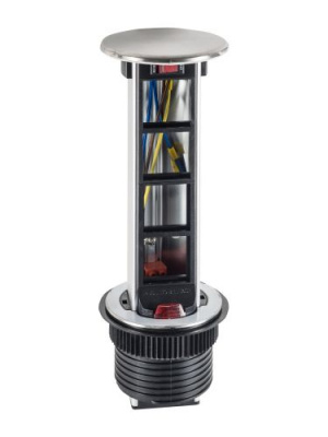 Блок розеточный встраеваемый в стол 4 поста (45х45мм) IP54 с выключателем нагрузки алюминий+нержавеющая сталь Экопласт Экопласт  70334