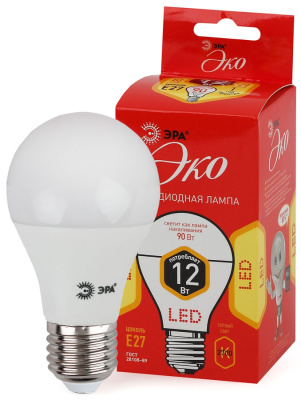 Лампа светодиодная грушевидная E27 220-240В 12Вт 2700К ЭРА ЭРА Эко ECO LED A60-12W-827-E27