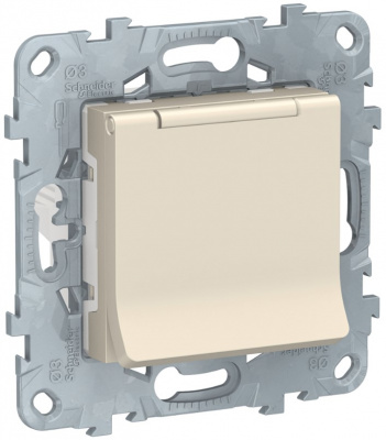 Розетка с заземлением со шторками с крышкой 16 A 250 В IP40 Schneider Electric Unica New Бежевый Schneider Electric Unica New NU503744TA