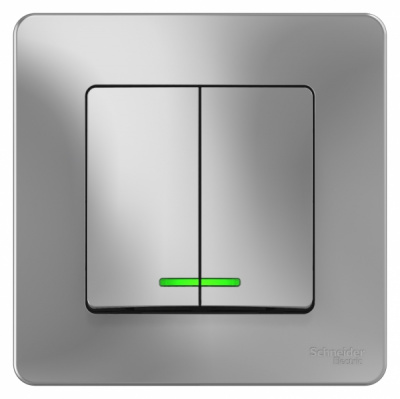 Выключатель 2-клавишный скрытой установки с подсветкой 10A 250B Systeme Electric Blanca Алюминий Systeme Electric Blanca BLNVS010513