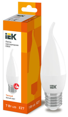 Лампа светодиодная свеча на ветру CB35 7Вт 230В 3000К E27 IEK IEK  LLE-CB35-7-230-30-E27