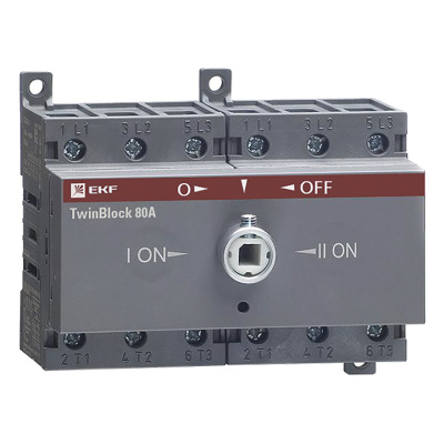 Рубильник 100A 3P реверсивный c рукояткой для прямой установки TwinBlock EKF EKF PROxima TwinBlock tb-s-100-3p-rev