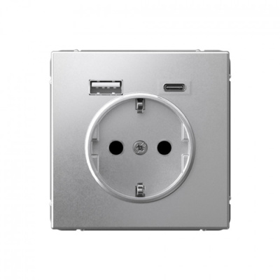 ARTGALLERY РОЗЕТКА 16А с 2 USB A+C, 5В/2,4А/3,0А, 2х5В/1,5А, механизм, АЛЮМИНИЙ Systeme Electric ArtGallery GAL000332