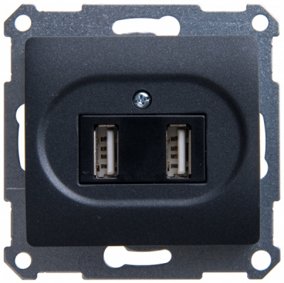 Розетка USB 5В /1400 мА 2 х 5В /700 мА механизм Schneider Electric Glossa Антрацит Schneider Electric Glossa GSL000732