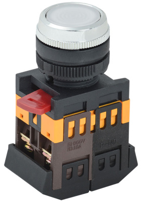 Кнопка ABLFS-22 белый d22мм неон/240В 1з+1P IEK IEK  BBT30-ABLFS-K01