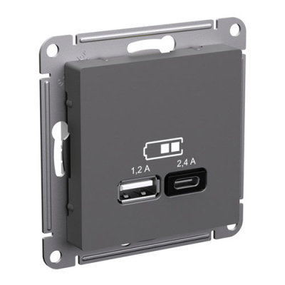 SE AtlasDesign Розетка USB Базальт A+С 5В/24А 2х5В/12А механизм Systeme Electric AtlasDesign ATN001439