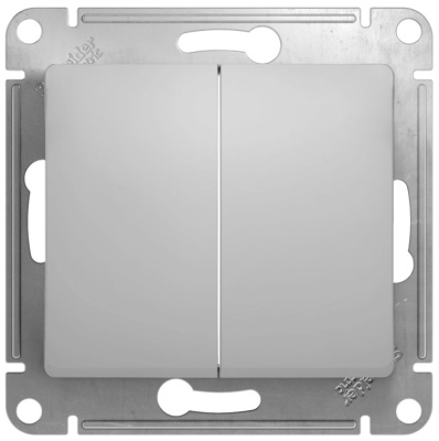 Переключатель 2-клавишный 10A (схема 6+6) Systeme Electric Glossa Алюминий Systeme Electric Glossa GSL000365