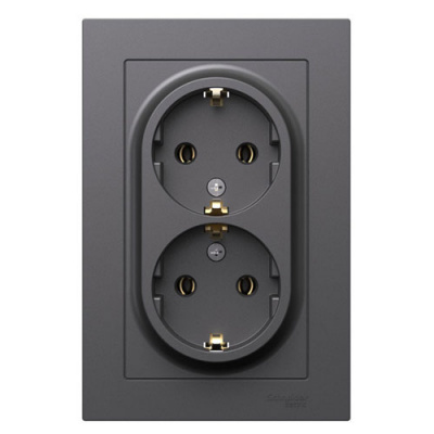 SE AtlasDesign Розетка двойная с заземлением Базальт 16А в сборе Systeme Electric AtlasDesign ATN001424