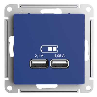 SE AtlasDesign Розетка USB Аквамаринин A+A 5В/21 А 2х5В/105 А механизм Systeme Electric AtlasDesign ATN001133