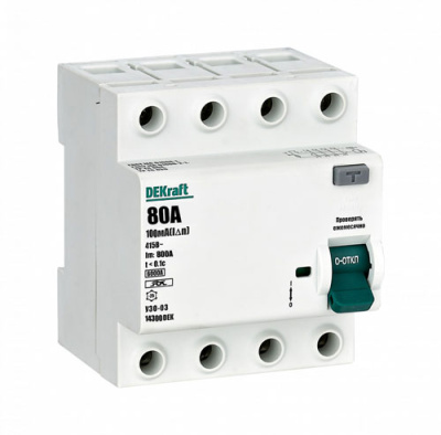 УЗО-03 4P 80А 100mA тип A 6кА DEKraft ВДТ DEKraft ВДТ 14300DEK