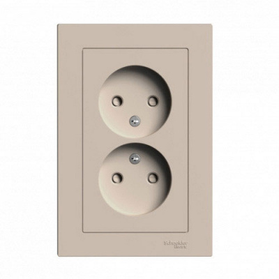 SE AtlasDesign Розетка двойная без заземления со шторками16А в сборе Песочный AtlasDesign Systeme Electric AtlasDesign ATN001222