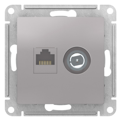 Розетка двойная комп+TV RJ45+TV кат.5E механизм Schneider Electric AtlasDesign Алюминий Systeme Electric AtlasDesign ATN000389