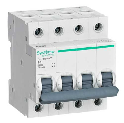 Systeme Electric City9 Set Автомат (АВ) B 6А 4P 6kA 400В Systeme Electric City9 C9F16406