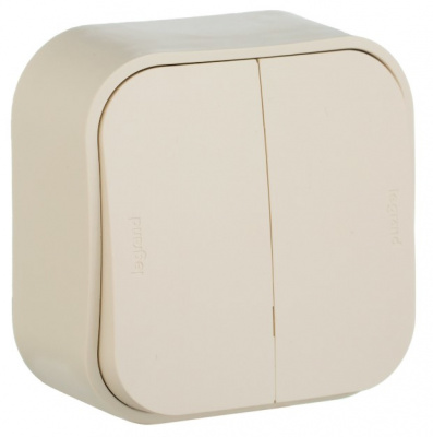 Выключатель 2-клавишный 10A IP20 Legrand Quteo Слоновая кость Legrand Quteo 782232