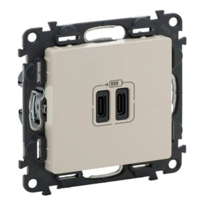 Valena Life.Зарядное устройство с двумя USB-разьемами тип С-тип С 240В/5В 3000мА.С лицевой панелью.Цвет Слоновая кость Legrand Legrand  753207