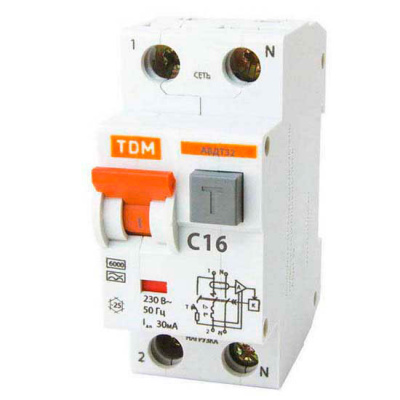 Дифференциальный автомат 1P+N 16A (C) 6kA тип A 30mA TDM АВДТ32 TDM ELECTRIC  SQ0202-0030