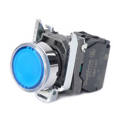 Systeme Electric Кнопка SB4 с подсветкой в сборе модульная 22мм синяя металл 24ВDC 1НО Systeme Electric  SB4BW36B1