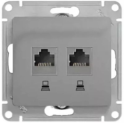 Розетка двойная компьютерная RJ45+RJ45 кат.5E механизм Systeme Electric Glossa Алюминий Systeme Electric Glossa GSL000385KK