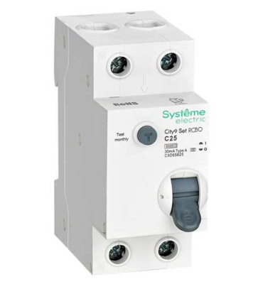 Systeme Electric City9 Set Дифавтомат 1P+N С 25А 6kA 30мА A 230В Systeme Electric City9 C9D65625