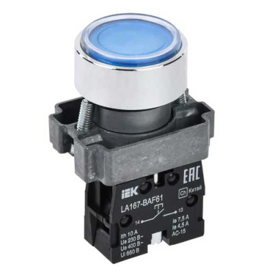 Кнопка LA167-BAF61 d=22мм 1з синяя IEK IEK LA167 BBT20-BAF61-1-22-67-K07