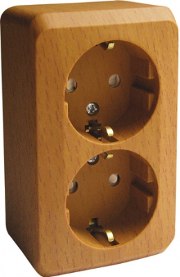 Розетка 2-ая с заземлением с защитными шторками накладного монтажа IP20 SE Этюд Дача Темный бук Systeme Electric Этюд PA16-008T