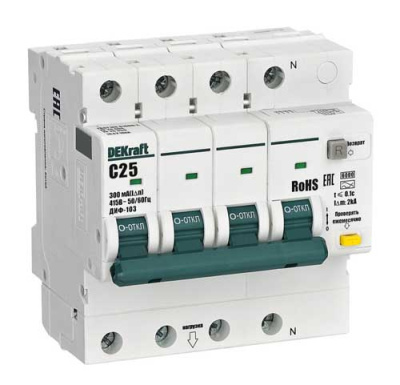 DEKraft ДИФ-103 Дифавтомат 3P+N 25А 300мА AC C 6кА DEKraft ДИФ-103 16421DEK
