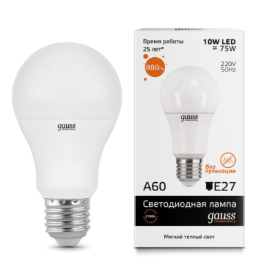 Лампа светодиодная E27 180-240В 10Вт 3000К Gauss Elementary Gauss Elemrntary 23210