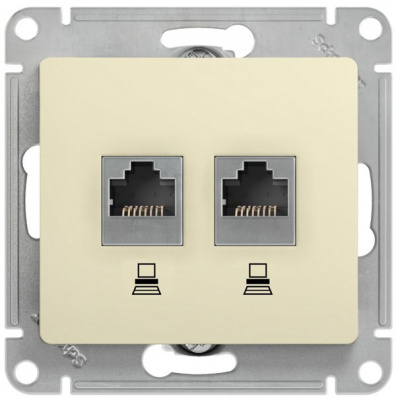 Розетка двойная компьютерная RJ45+RJ45 кат.5E механизм Systeme Electric Glossa Бежевый Systeme Electric Glossa GSL000285KK