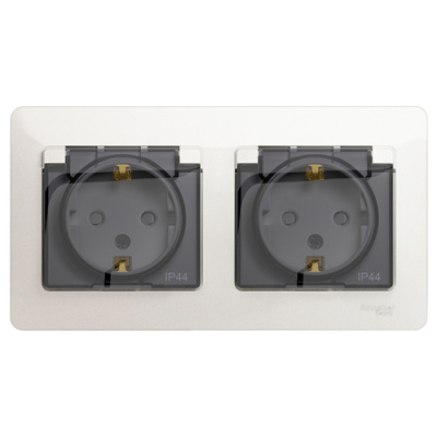 Розетка двойная с заземлением со шторками в сборе IP44 Systeme Electric Glossa Перламутр Systeme Electric Glossa GSL000647