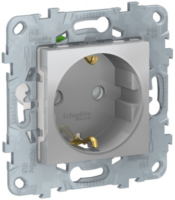 Розетка с заземлением со шторками с быстрозажимными клеммами Schneider Electric Unica New Алюминий Schneider Electric Unica New NU505730