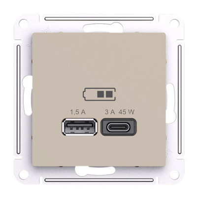 SE AtlasDesign Розетка USB высокоскор.заряд. Песочный A + тип-C 45Вт QC PD механизм Systeme Electric AtlasDesign ATN001229