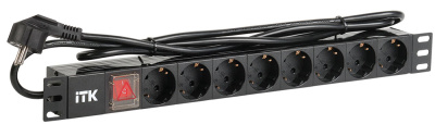 8 розетки нем.ст. с выкл 1U каб.2м вилка нем.ст. ПВХ черный ITK PDU ITK  PH12-8D1-P