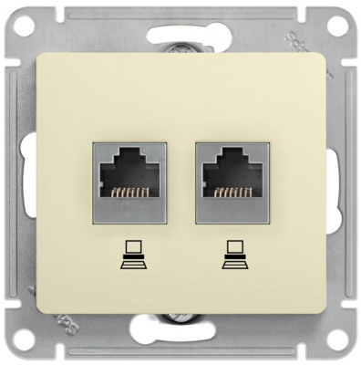 Розетка двойная компьютерная RJ45+RJ45 кат.5E механизм Systeme Electric Glossa Бежевый Systeme Electric Glossa GSL000285KK