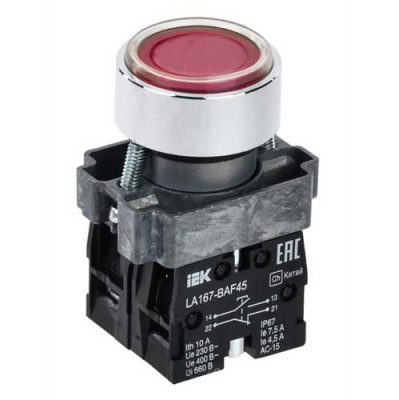 Кнопка LA167-BAF45 d=22мм 1з+1р красная IEK IEK LA167 BBT20-BAF45-3-22-67-K04