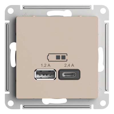 SE AtlasDesign Розетка USB Песочный A+С 5В/24А 2х5В/12А механизм Systeme Electric AtlasDesign ATN001239