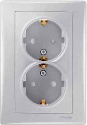 Розетка 2-я с заземлением с защитными шторками в сборе с рамкой Schneider Electric Sedna Алюминий Schneider Electric Sedna SDN3000760