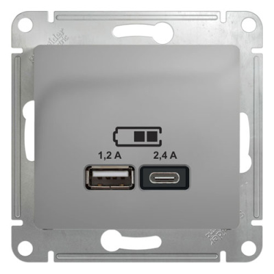 Розетка USB A+С, 5В/2,4А 2х5В/1,2 А механизм Systeme Electric Glossa Алюминий Systeme Electric Glossa GSL000339
