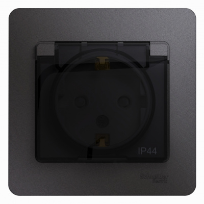 Розетка с заземлением со шторками с крышкой IP44 16A 250В в сборе Systeme Electric Glossa Графит Systeme Electric Glossa GSL001348