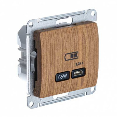 Systeme Electric Glossa Дерево дуб Розетка USB тип-C 65Вт высокоскор.заряд. QC, PD, механизм Systeme Electric Glossa GSL000527