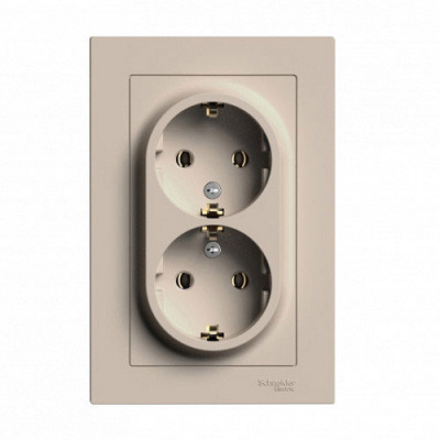 SE AtlasDesign Розетка двойная с заземлением Песочный 16А в сборе Systeme Electric AtlasDesign ATN001224