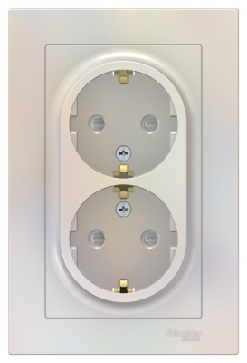 Розетка двойная с заземлением со шторками 16A в сборе Schneider Electric AtlasDesign Жемчуг Systeme Electric AtlasDesign ATN000426