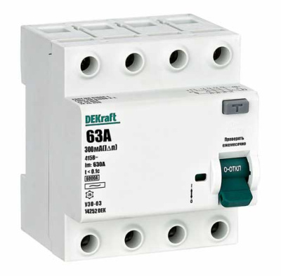 УЗО-03 4P 63А 300mA тип AC 6кА DEKraft ВДТ DEKraft ВДТ 14252DEK