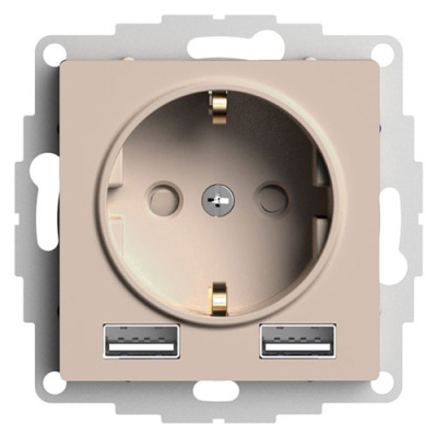SE AtlasDesign Розетка c 2 USB Песочный 16А A+A 5В/24А 2х5В/12А механизм Systeme Electric AtlasDesign ATN001230