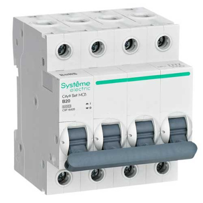 Systeme Electric City9 Set Автомат (АВ) B 20А 4P 6kA 400В Systeme Electric City9 C9F16420