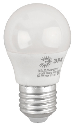 Лампа светодиодная E27 220-240В 8Вт 2700К ЭРА ЭРА Эко ECO LED P45-8W-827-E27