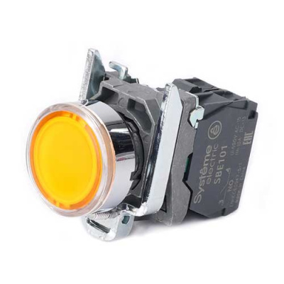 Systeme Electric Кнопка SB4 с подсветкой в сборе модульная 22мм желтая металл 24ВDC 1НО Systeme Electric  SB4BW35B1