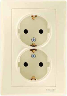 Розетка 2-я с заземлением с защитными шторками в сборе с рамкой Schneider Electric Sedna Бежевый Schneider Electric Sedna SDN3000747