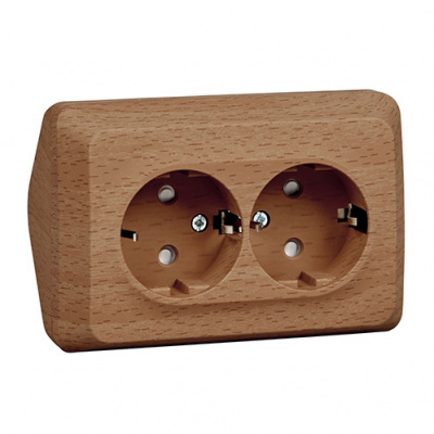 Этюд о/у двойная угловая Розетка с заземлением со шторками 16А, бук SE Systeme Electric Этюд PA16-108T